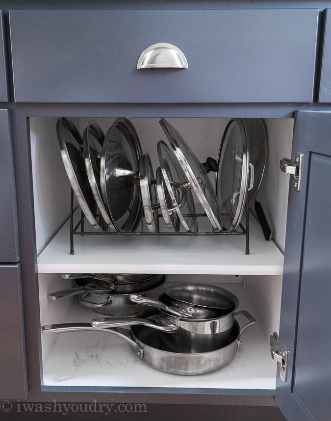 Organize pot and pan lids with a wire rack!