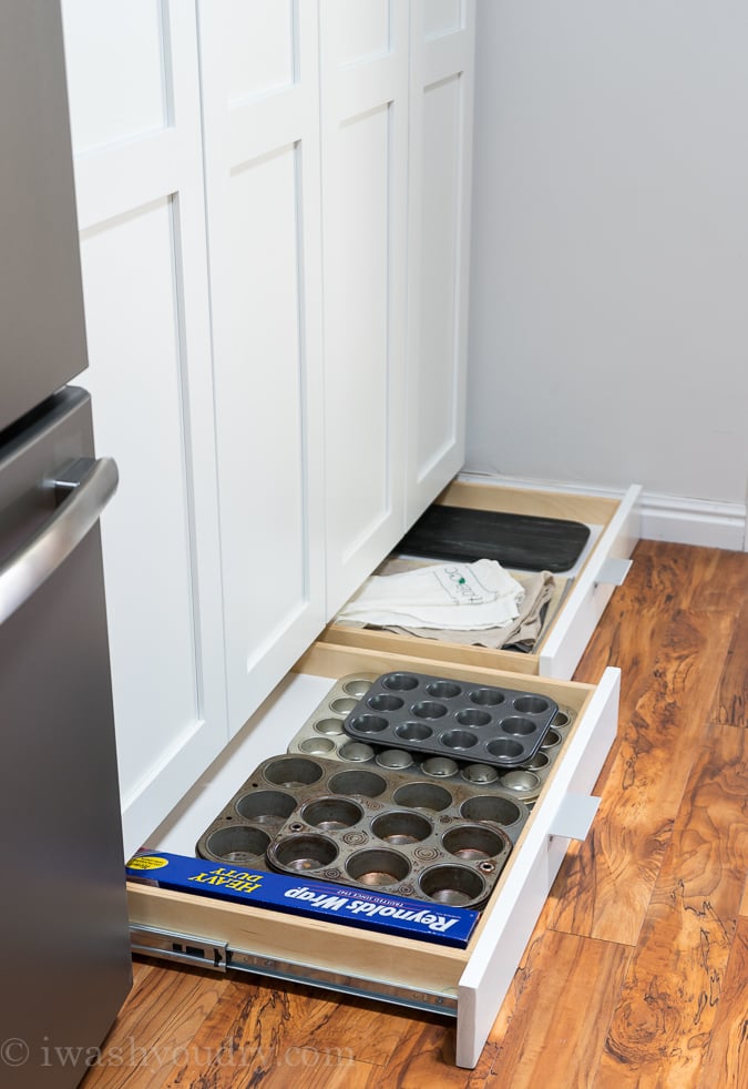 Toe Kick Drawers for additional storage below cabinets!