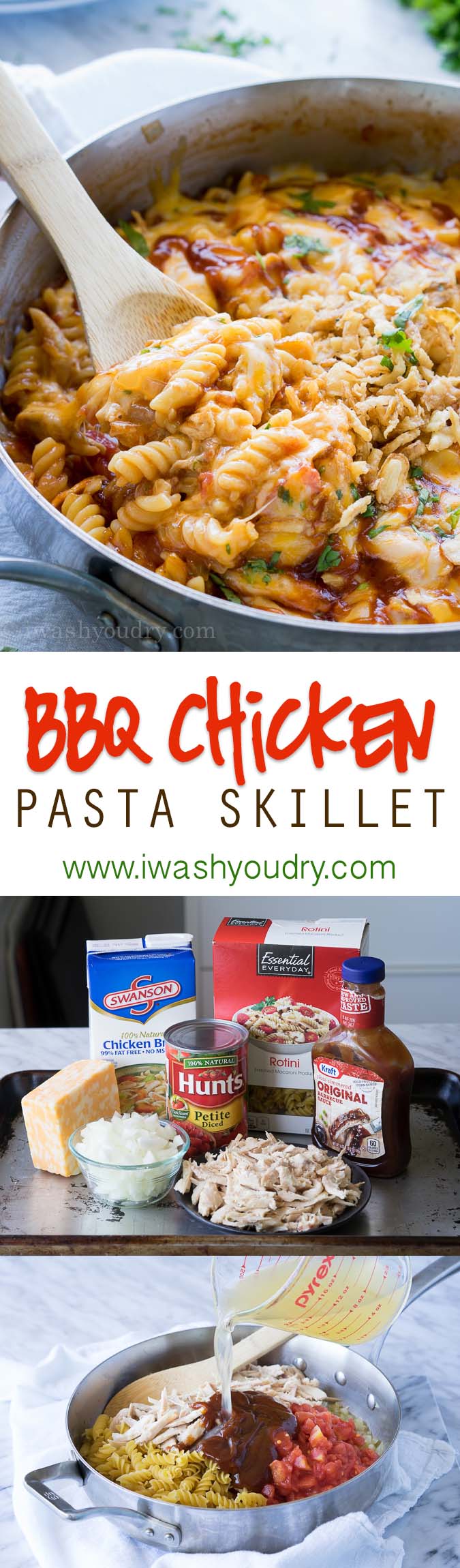This cheesy one skillet BBQ Chicken Pasta is so easy to make! The pasta cooks in the skillet!