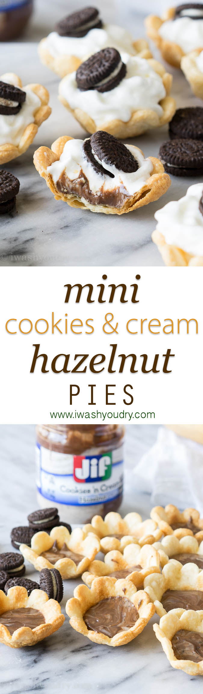 Just 4 ingredients for these crazy good Mini Cookies and Cream Hazelnut Pies!