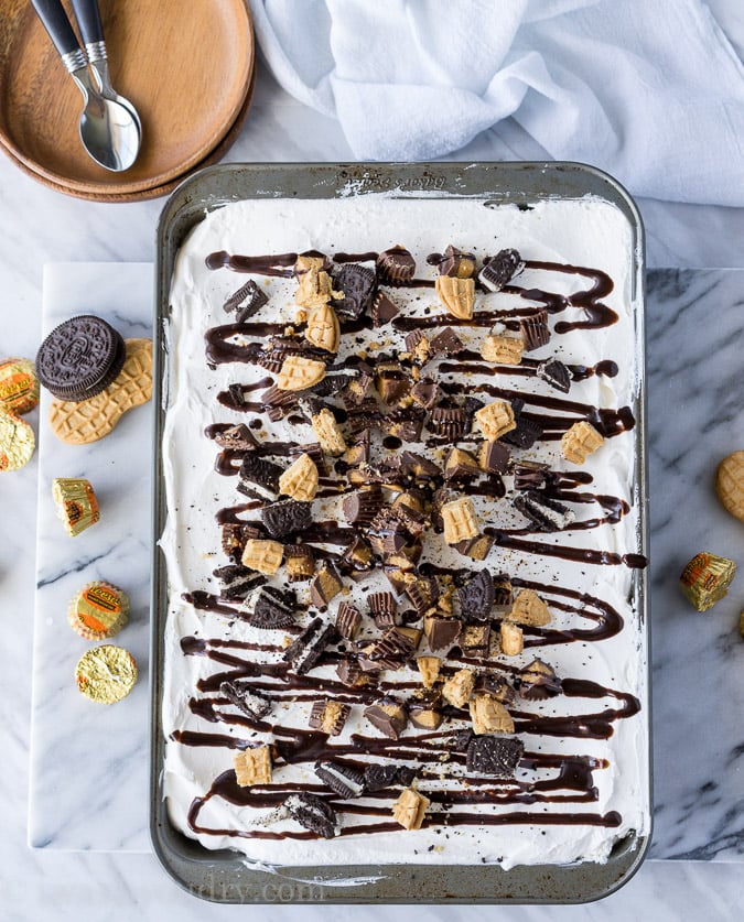 No Bake Peanut Butter Cookies and Cream Icebox Cake