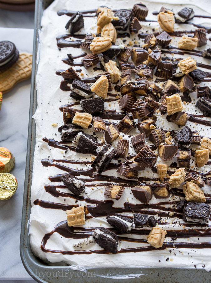 No Bake Peanut Butter Cookies and Cream Icebox Cake