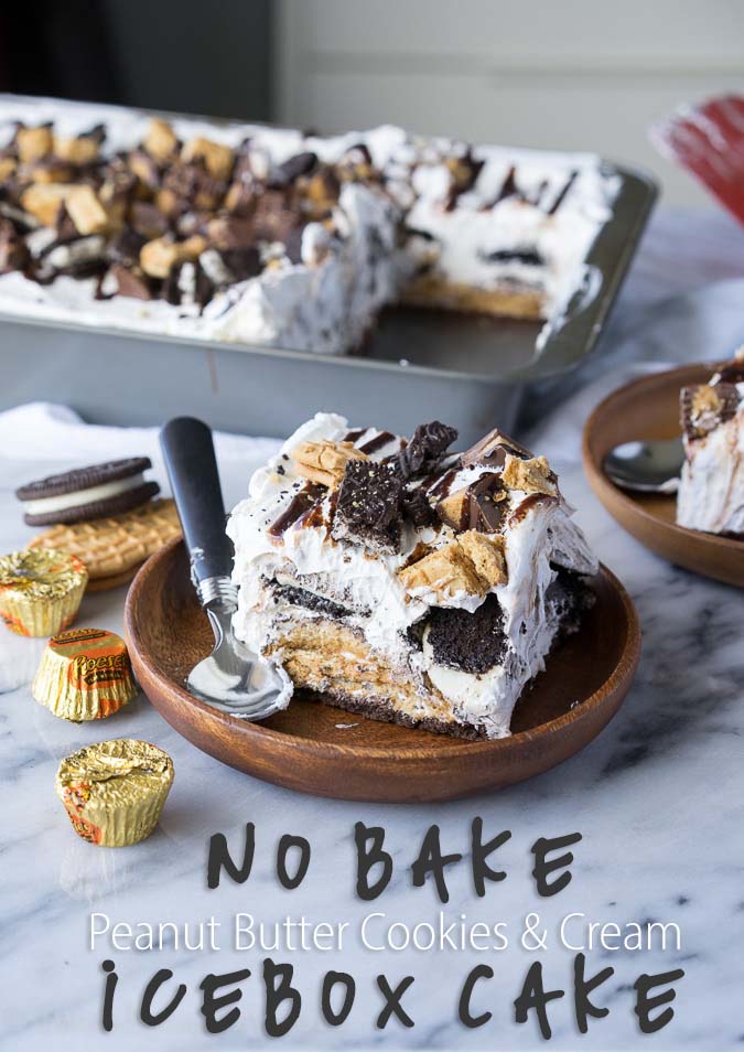 No Bake Peanut Butter Cookies and Cream Icebox Cake