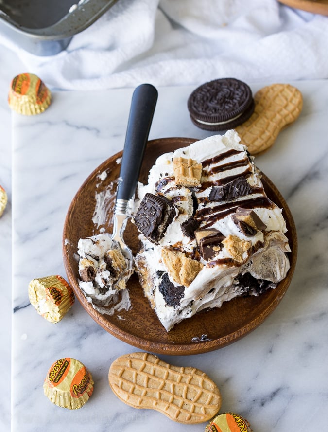 No Bake Peanut Butter Cookies and Cream Icebox Cake