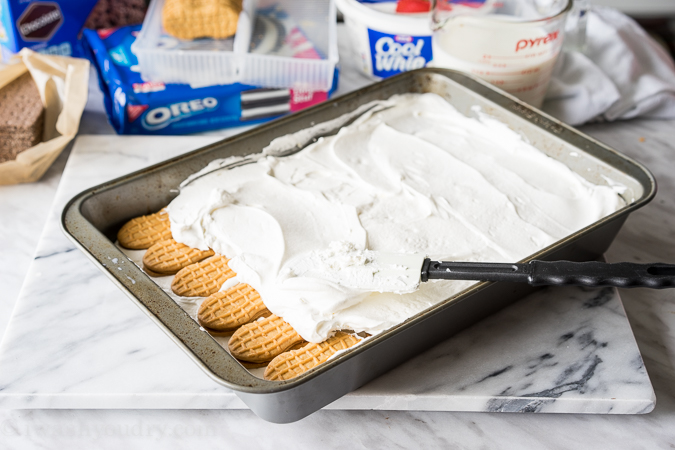 No Bake Peanut Butter Cookies and Cream Icebox Cake