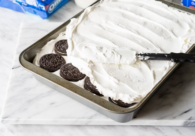 No Bake Peanut Butter Cookies and Cream Icebox Cake