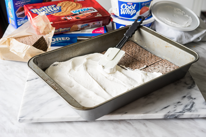 No Bake Peanut Butter Cookies and Cream Icebox Cake