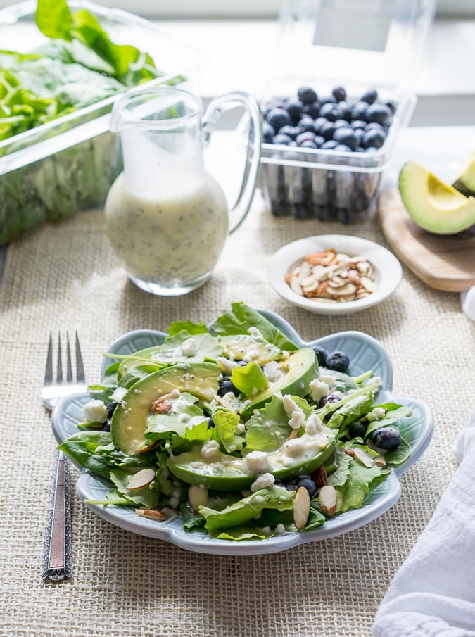 Superfood Avocado Blueberry Salad with Lemon Poppyseed Dressing!