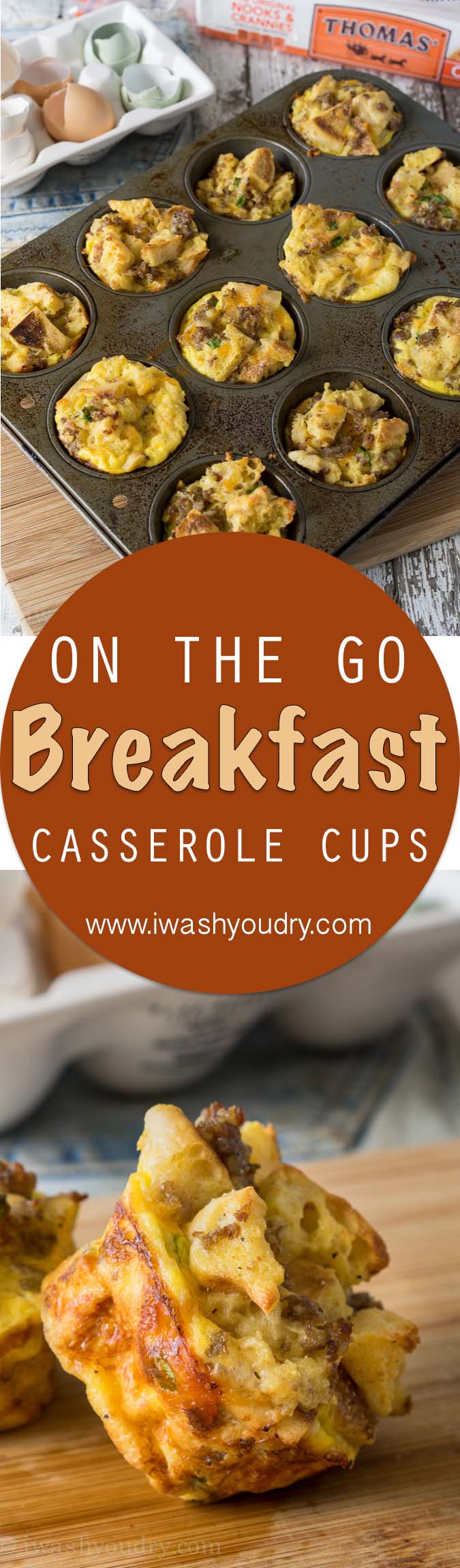 On the Go! These Sausage Egg and Cheese Breakfast Casserole Muffins are a fun savory breakfast!