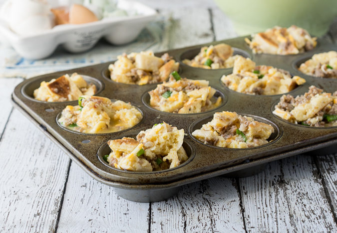 On the Go! These Sausage Egg and Cheese Breakfast Casserole Muffins are a fun savory breakfast! 