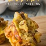 On the Go! These Sausage Egg and Cheese Breakfast Casserole Muffins are a fun savory breakfast!