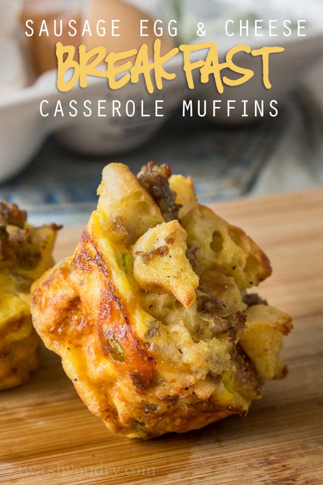 On the Go! These Sausage Egg and Cheese Breakfast Casserole Muffins are a fun savory breakfast! 