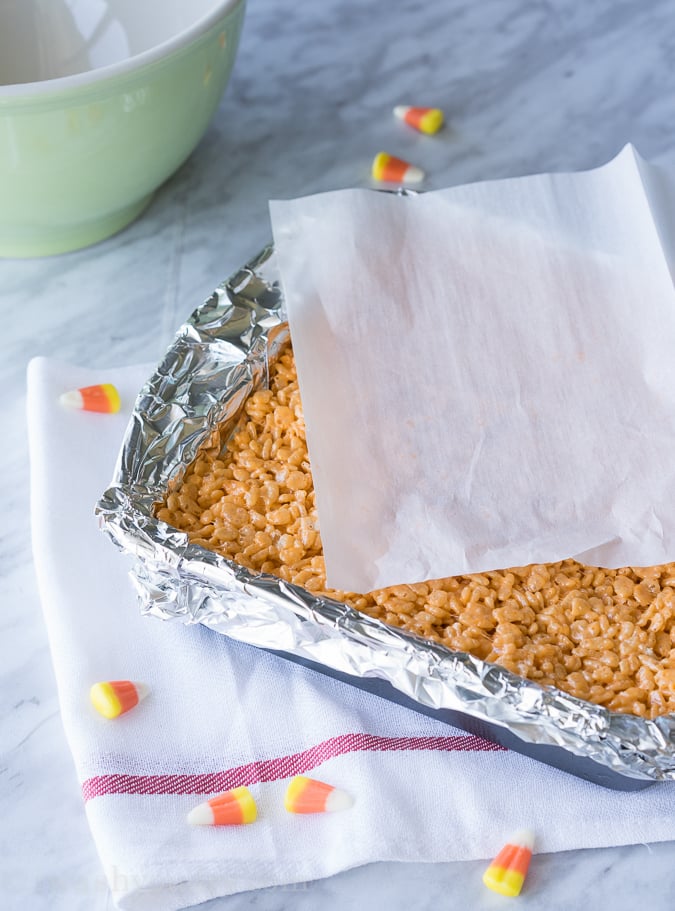 I have never had such a soft and chewy rice krispie treat until I made these glorious Candy Corn Rice Krispies Treats. This is the best recipe!