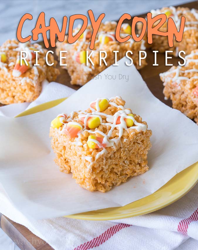 I have never had such a soft and chewy rice krispie treat until I made these glorious Candy Corn Rice Krispies Treats. This is the best recipe!