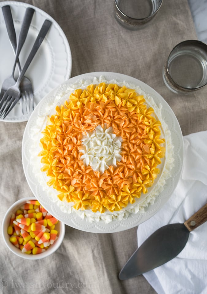 Candy Corn Layer Cake! The perfect dessert for your Halloween party!