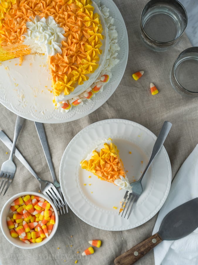 Candy Corn Layer Cake! The perfect dessert for your Halloween party!