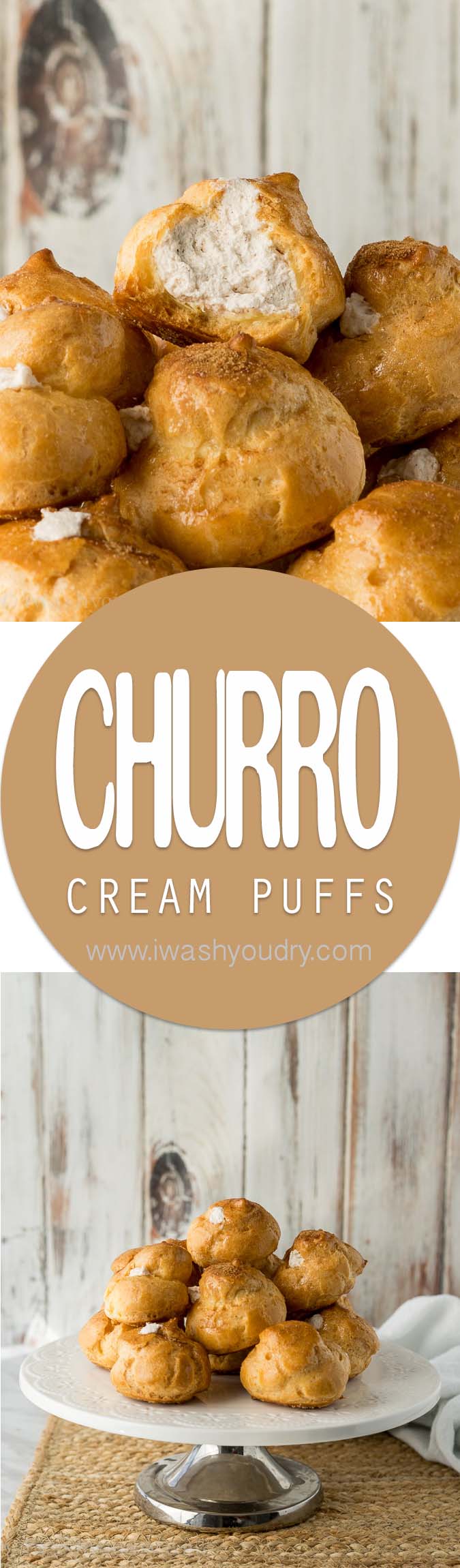 I never knew making homemade cream puffs was so easy! These Churro Cream Puffs are brushed with honey and dusted with cinnamon and sugar. The filling is a delightful cinnamon flavored whipped cream! 