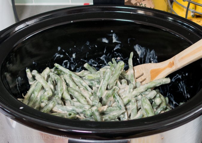 This CrockPot Green Bean Casserole recipe is a perfect side dish for Thanksgiving or Christmas when the oven is full. 