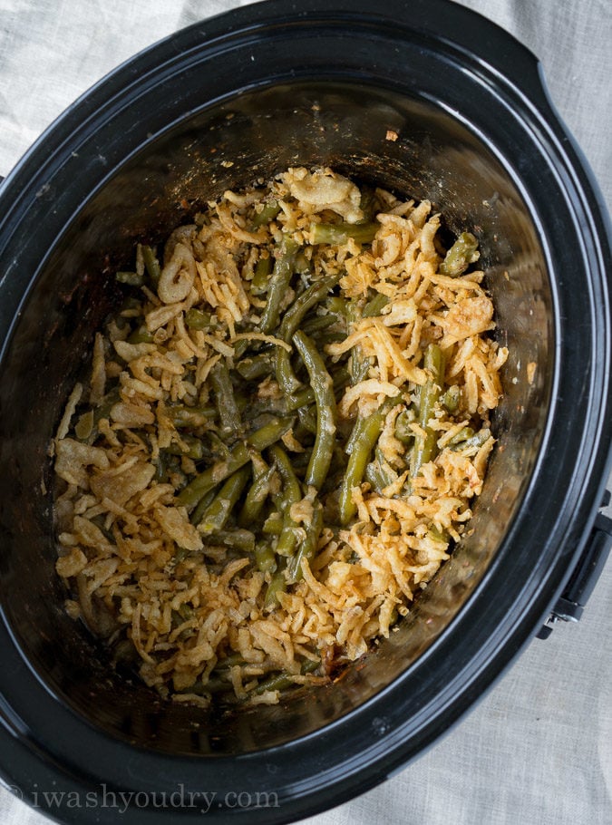 This Green Bean Casserole crock pot recipe is a perfect side dish for Thanksgiving or Christmas when the oven is full. 