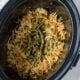 This Crock Pot Green Bean Casserole recipe is a perfect side dish for Thanksgiving or Christmas when the oven is full.