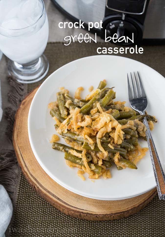 Healthy Crockpot Green Bean Casserole - Fit Slow Cooker Queen