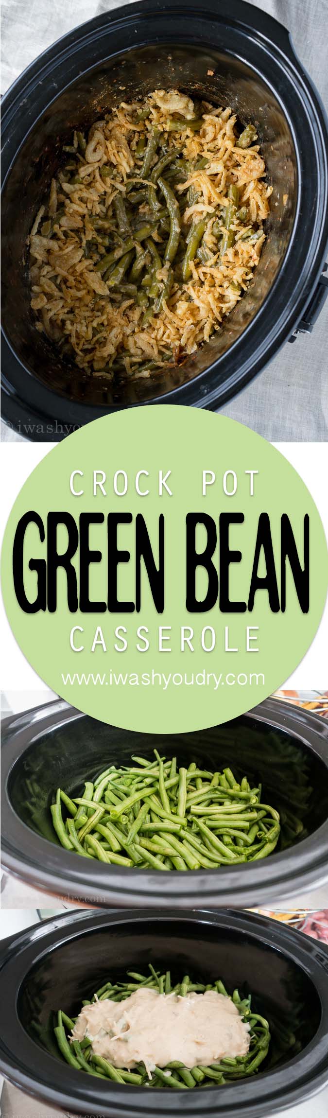 This Crock Pot Green Bean Casserole recipe is a perfect side dish for Thanksgiving or Christmas when the oven is full.
