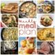 A bunch of different types of foodA grid of 10 different pictures of food with text in the center square
