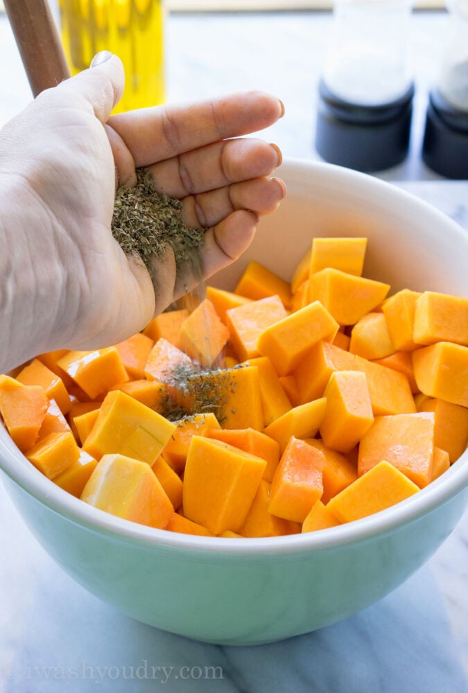 I love this recipe on how to roast butternut squash cubes! So great for adding to salads!