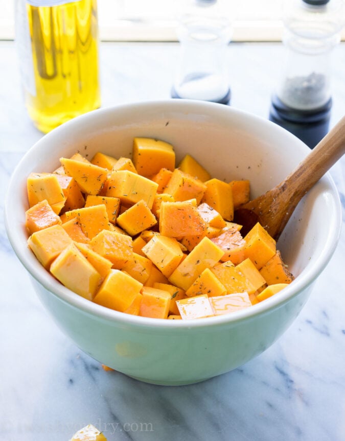 I love this recipe on how to roast butternut squash cubes! So great for adding to salads!