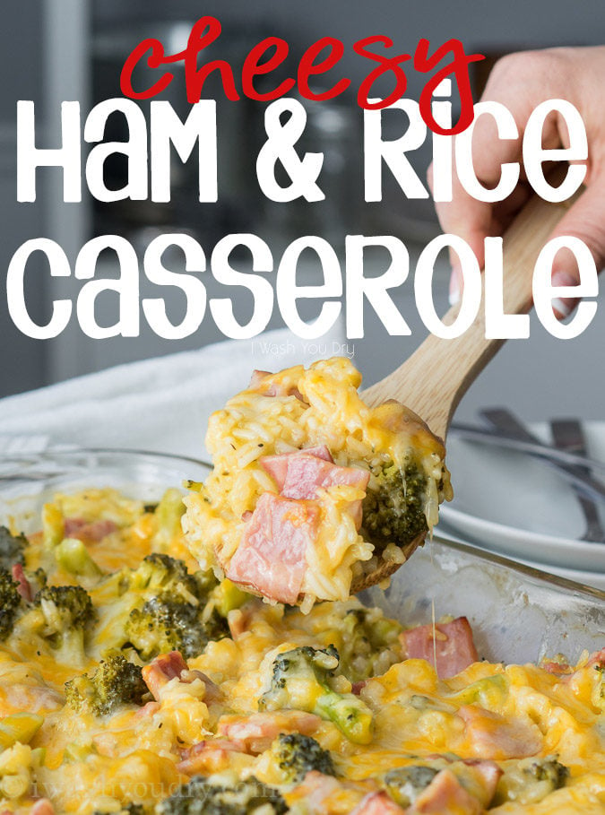 This Cheesy Leftover Ham and Rice Casserole recipe is a great way to use up some leftover Ham from the holidays! Plus you can easily substitute in leftover turkey or chicken too!