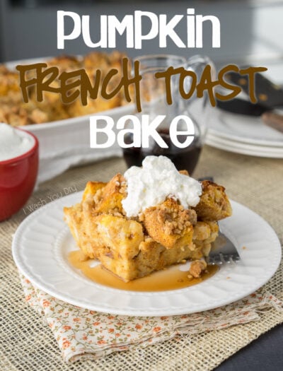 This Pumpkin French Toast Bake is filled with a delicious pumpkin pie flavor and topped with a gorgeous crumb topping. It's a family breakfast casserole type recipe that we can't get enough of!