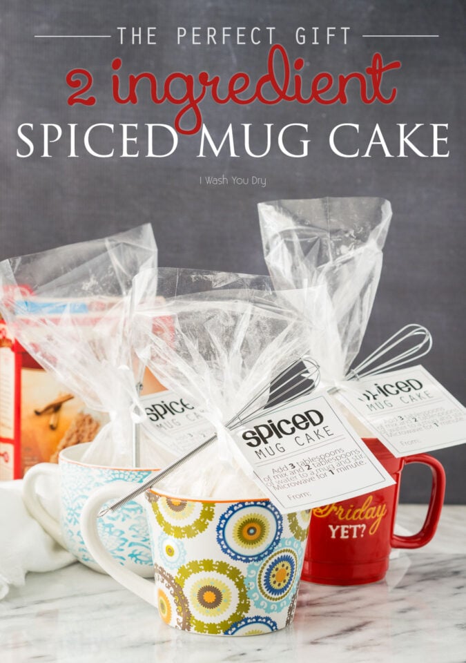 This Two Ingredient Spiced Mug Cake mix is perfect for giving as gifts to neighbors, friends and teachers! 