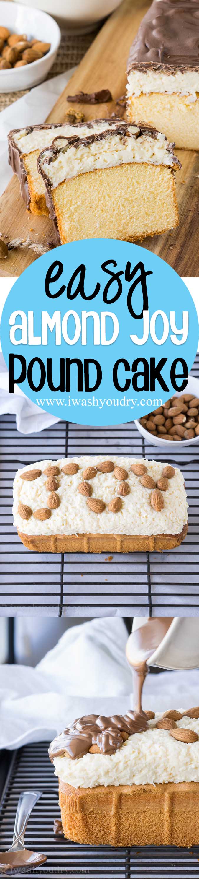 This Super Easy Almond Joy Pound Cake is almost too easy to make. I love how the almonds are put on! haha
