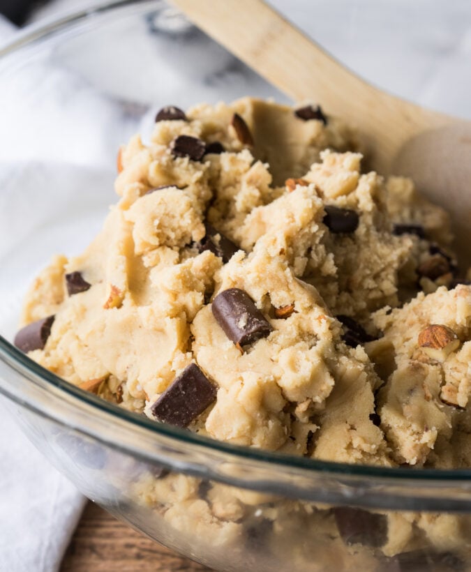 These Almond Toffee Chocolate Chip Cookies are soft and delicious and filled with chocolate chunks too!