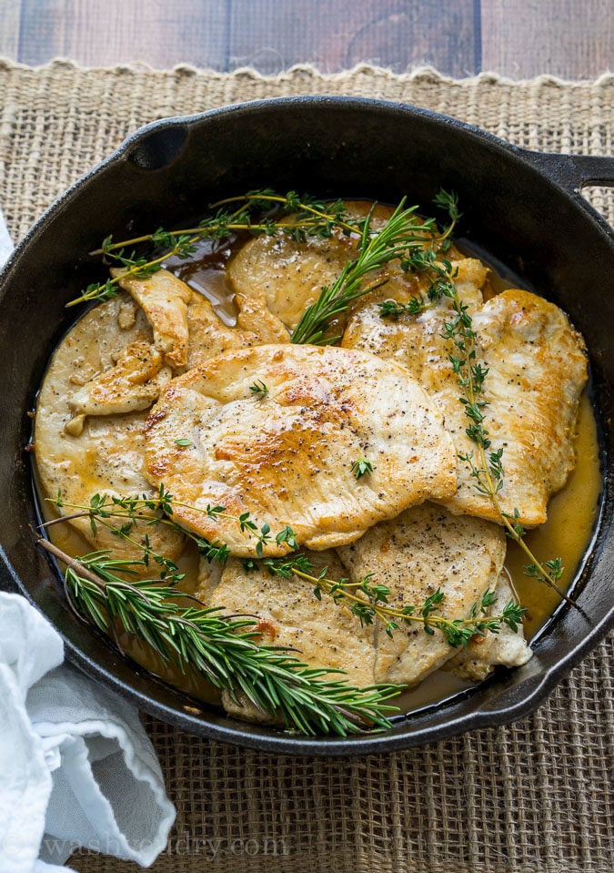I can't believe how quick these Rosemary and Thyme Turkey Breast Cutlets came together. My whole family loved these! I love how it uses just one skillet! 