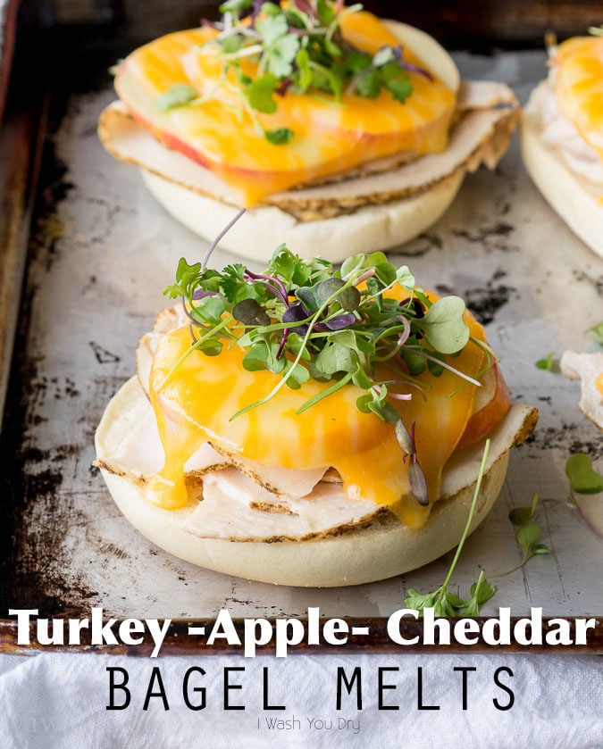 These Turkey Apple Cheddar Bagel Melts are super easy to whip up for a quick lunch, and are perfect for a group of friends too! 