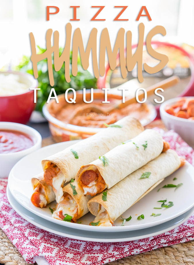 These Pizza Hummus Taquitos are a cheesy, crispy baked snack or appetizer that my kids go nuts for! They're so easy to make too! 