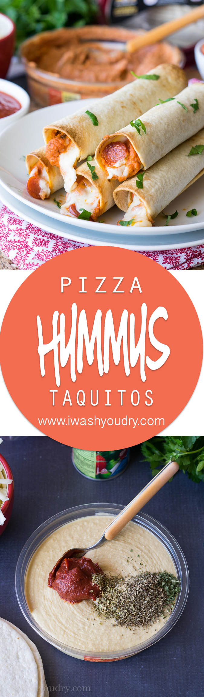 These Pizza Hummus Taquitos are a cheesy, crispy baked snack or appetizer that my kids go nuts for! They're so easy to make too!
