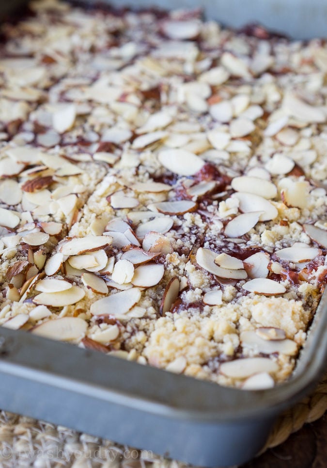 These soft and tender Raspberry Almond Bars have a shortbread cookie type crust and a wonderful almond flavor!