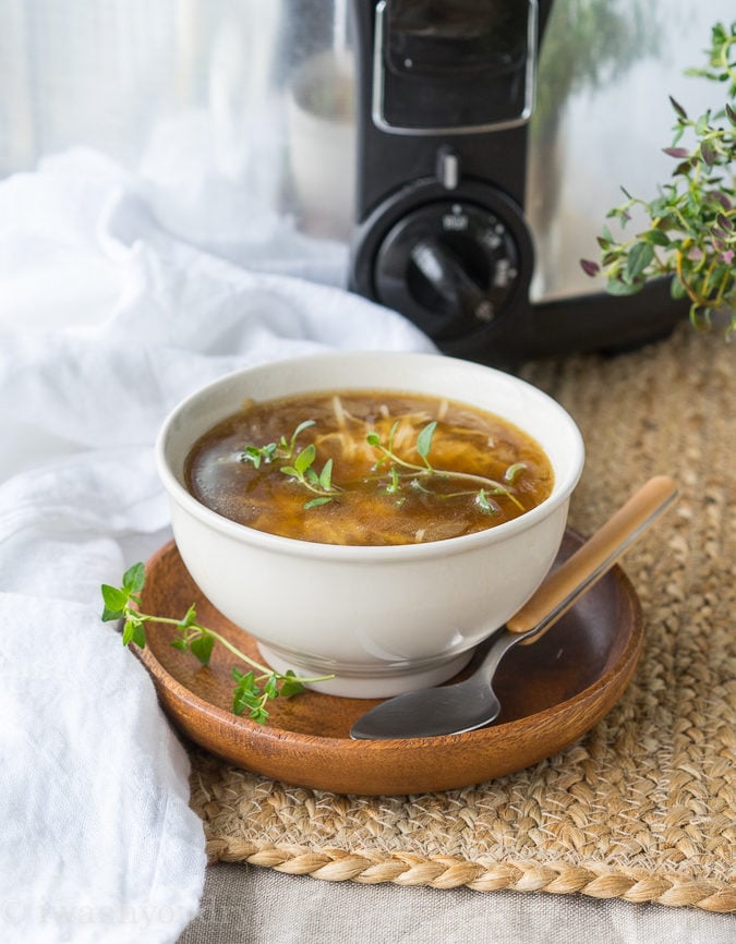 Not only is this Slow Cooker French Onion Soup easy to prepare, but it's also on the healthy side! Perfect for keeping my resolutions and still being able to enjoy my favorite comfort foods!