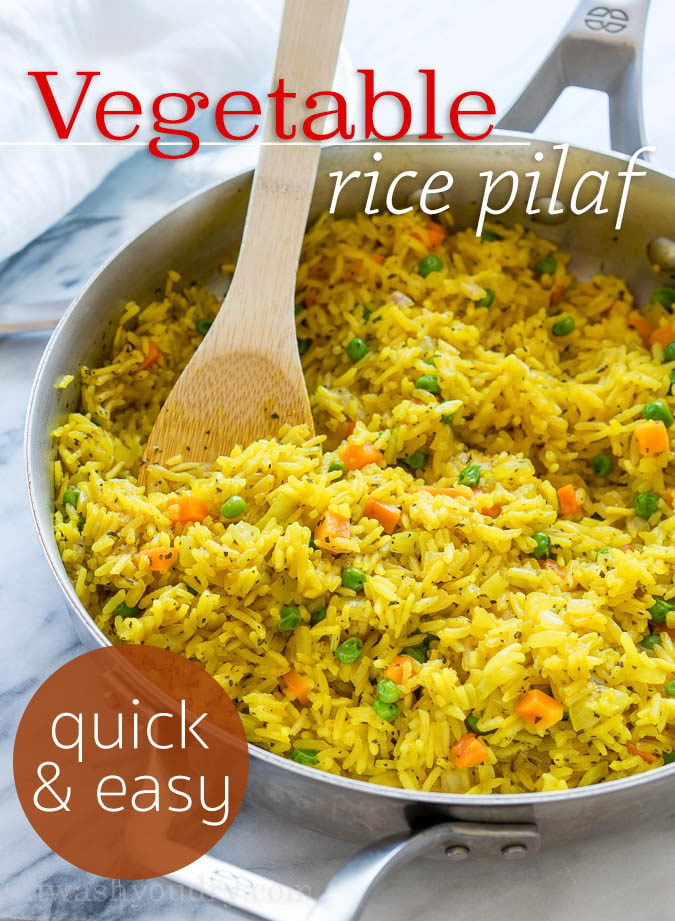 This quick and easy Vegetable Rice Pilaf is a homemade version of the boxed rice variety. My family loves this with dinner!