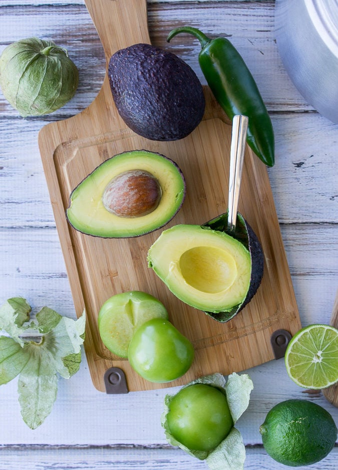 Avocado Salsa Verde is so super quick and easy! Perfect for topping eggs or dipping with chips!