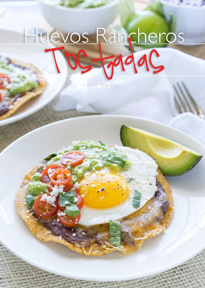 These Huevos Rancheros Tostadas with Avocado Salsa Verde are the ultimate breakfast, brunch or brinner recipe! Super quick and easy to make. My whole family loves these! 
