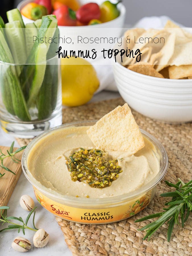 The bold and delicious flavors of Pistachio, Rosemary and Lemon come together in a tasty hummus topping that no one can resist when placed on top of creamy Sabra hummus!