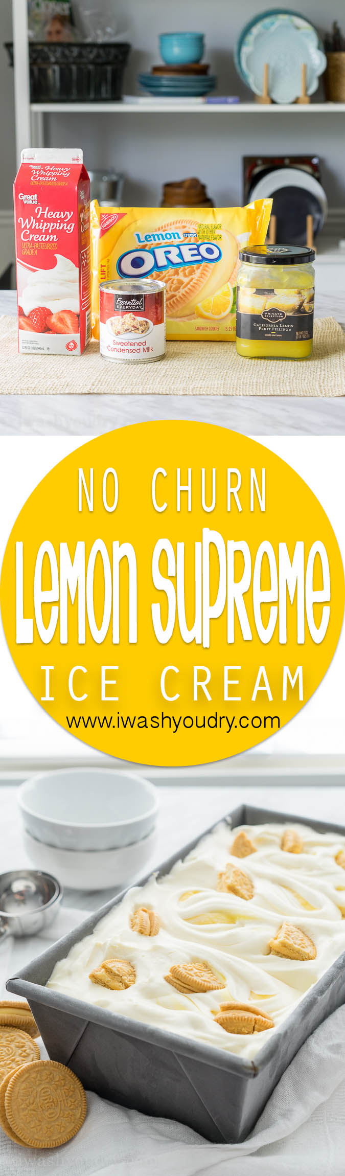 This No Churn Lemon Supreme Ice Cream is just 4 ingredients and so creamy and delicious! It tastes like a lemon creamsicle! 