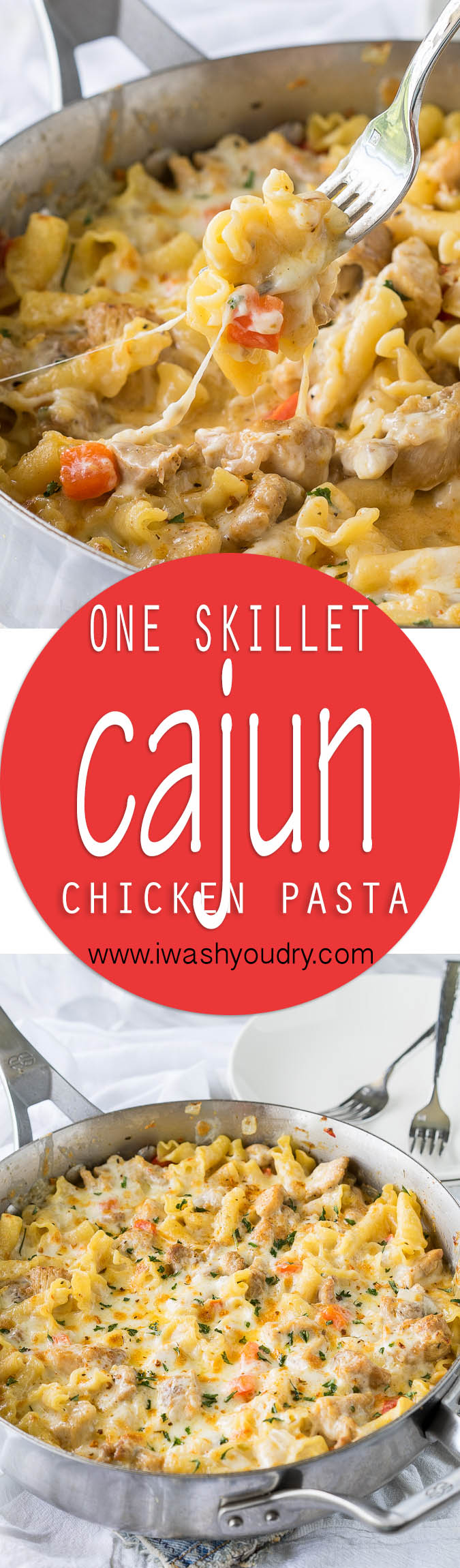 This Cajun Chicken Pasta Skillet is creamy, cheesy and slightly spicy ! This easy dinner recipe is made in just one skillet too!
