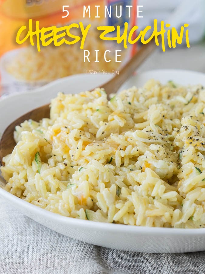 I love making this 5 minute Cheesy Zucchini Rice recipe for a quick and easy side dish! Even my kids get in there and help too!