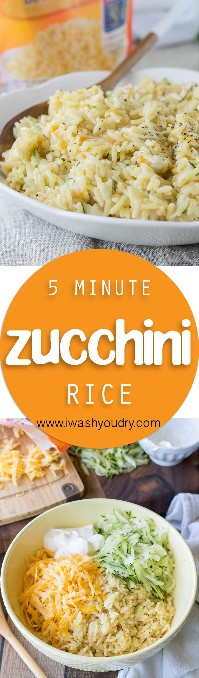 I love making this 5 minute Cheesy Zucchini Rice recipe for a quick and easy side dish! Even my kids get in there and help too!