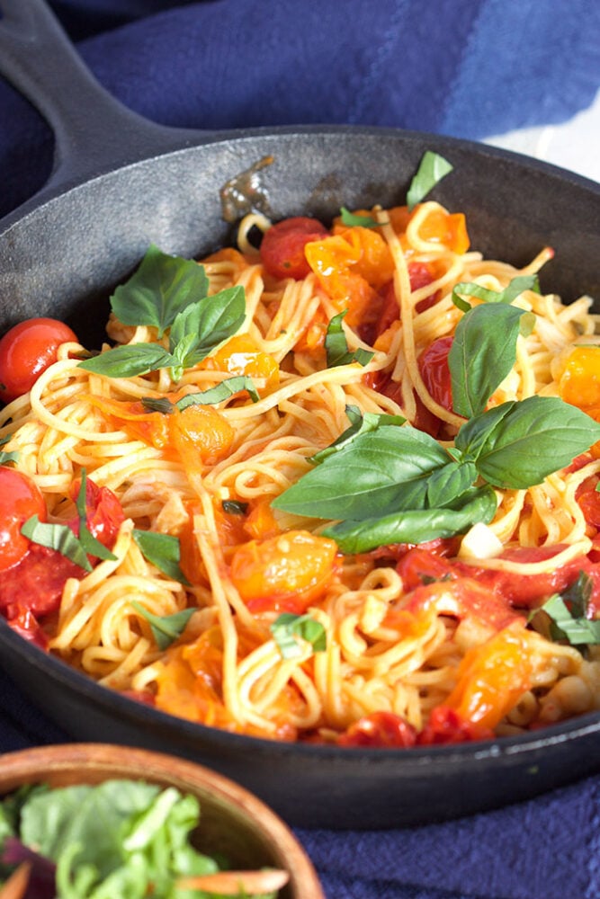 This 15 minute Caprese Pasta Skillet is a quick and easy dinner recipe that my family loves! 