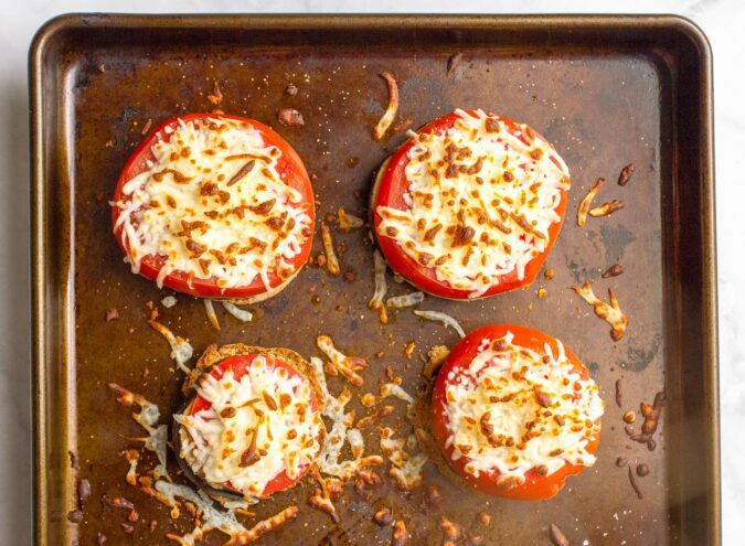 Eggplant tomato and mozzarella broiler sandwich